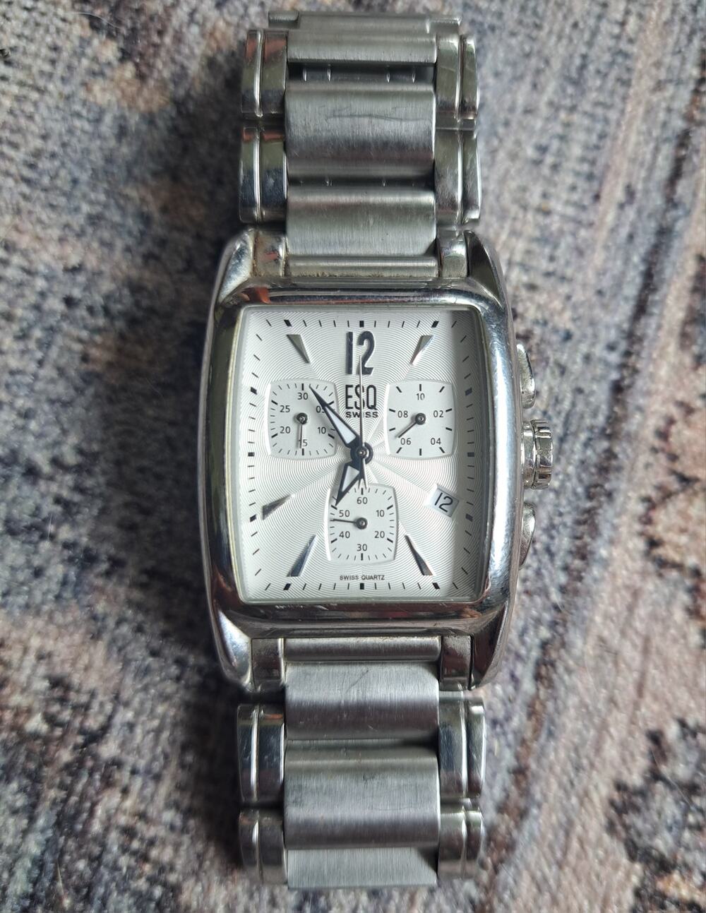 ESQ Swiss Movado Stainless Steel Chronograph Men's E5346 Works Great